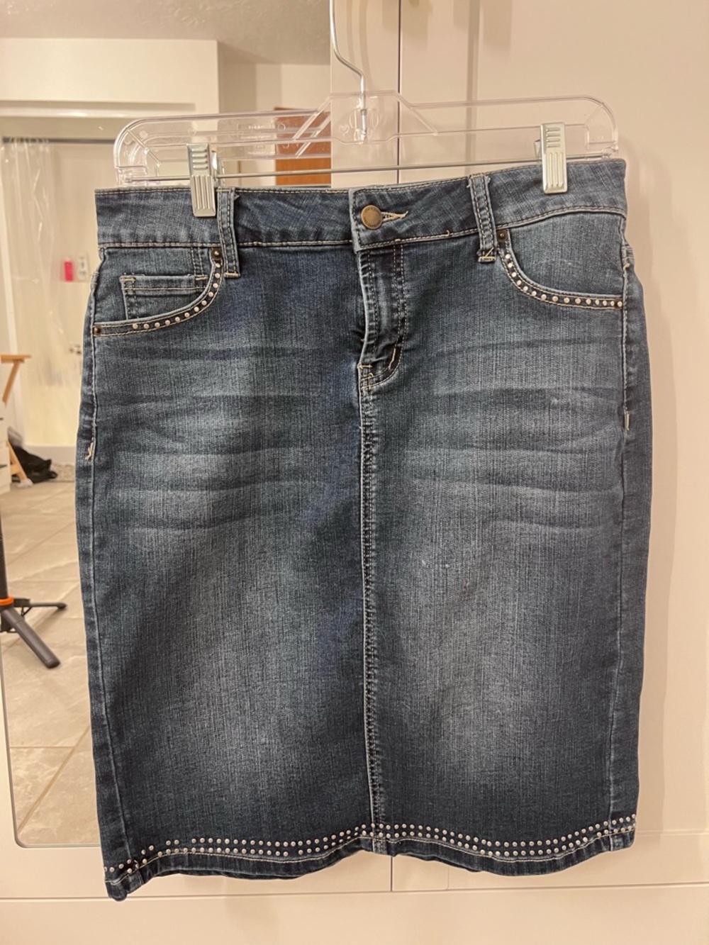 Westport Dark Blue Denim Skirt with Stud Accents